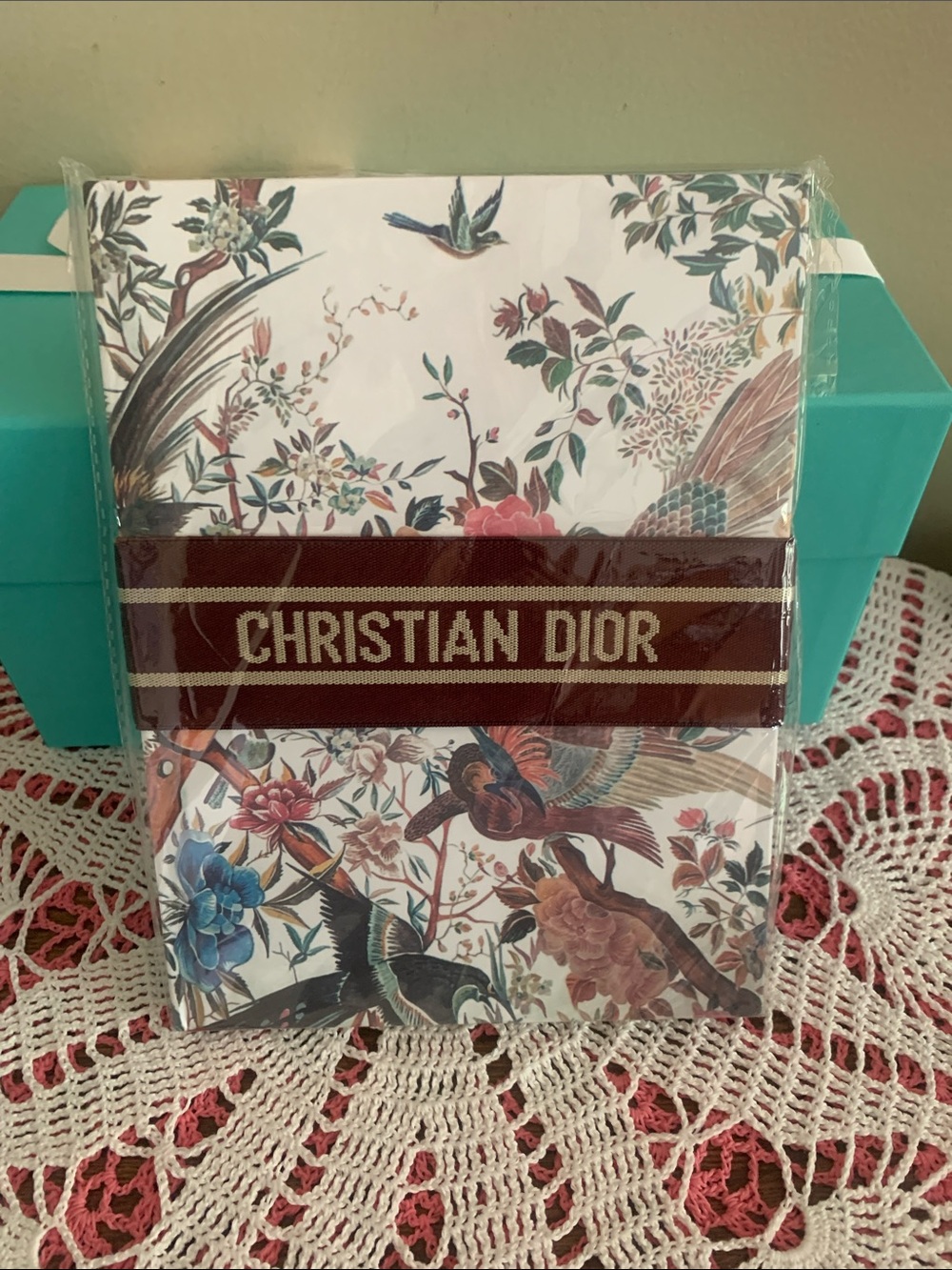 Christian Dior Floral & Bird Notebook with Maroon Logo Band 72